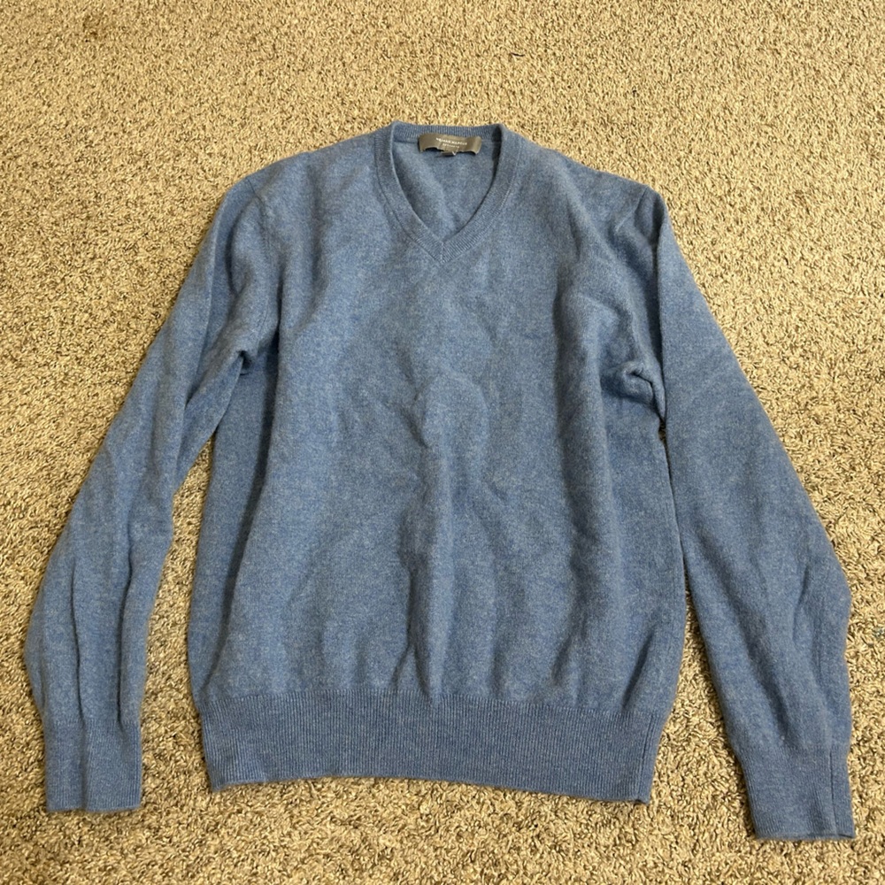 Neiman Marcus Soft Blue Crewneck Sweater 100% Cashmere Men's Size Large Ribbed V